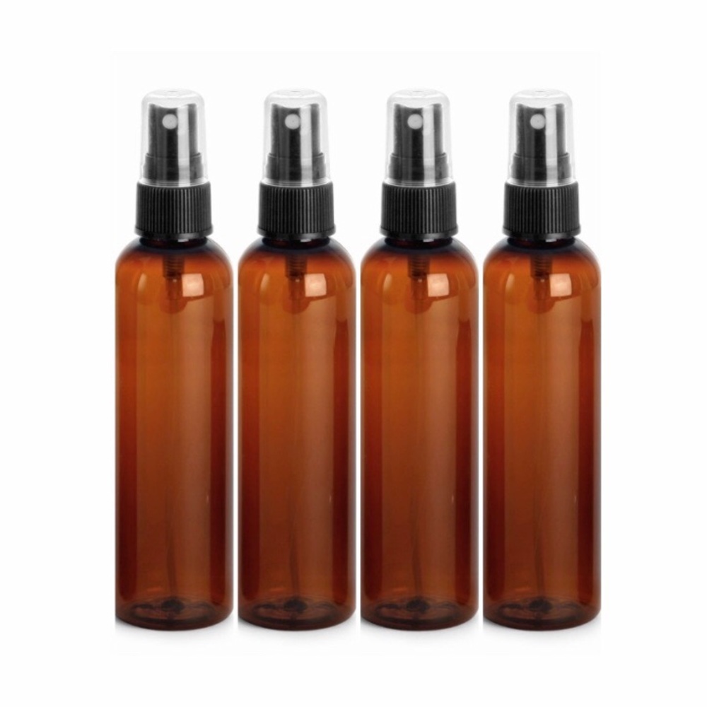 Four 4 Oz Plastic Amber Bullet Bottles w/Sprayer
